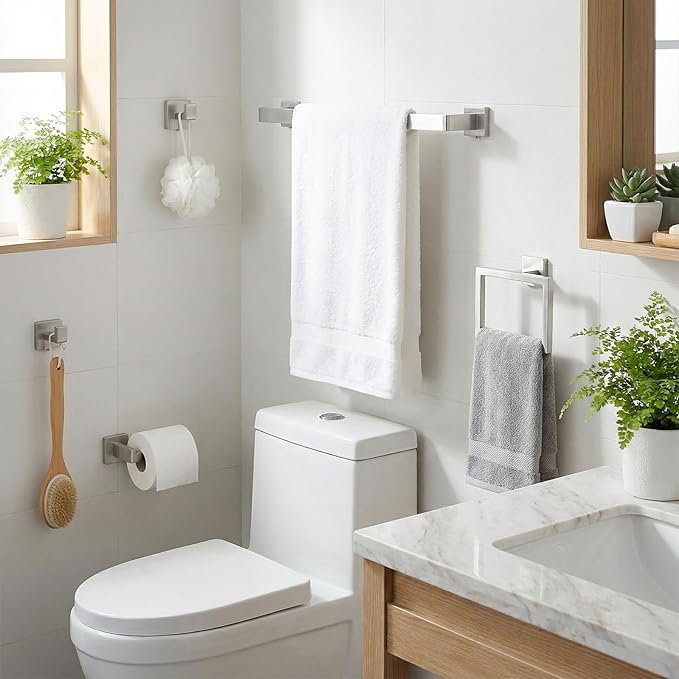 5 Piece Bathroom Towel Bar Set - SUS304 Stainless Steel Brushed Nickel Bath Towel Holder, 16 Inch Towel Racks for Bathroom Wall Mounted, Bathroom Hardware Accessories Set