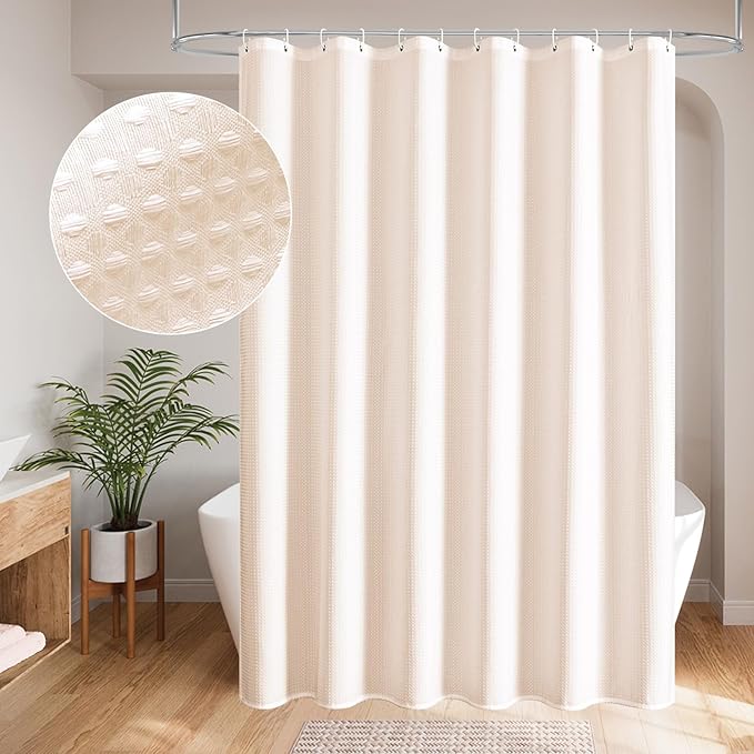 MitoVilla Pink Shower Curtain 72 x 78, Long Waffle Fabric Shower Curtains for Modern Luxury Bathroom Decor, Heavy Duty Hotel Cloth Shower Curtains 78 inch Long, Blush Pink