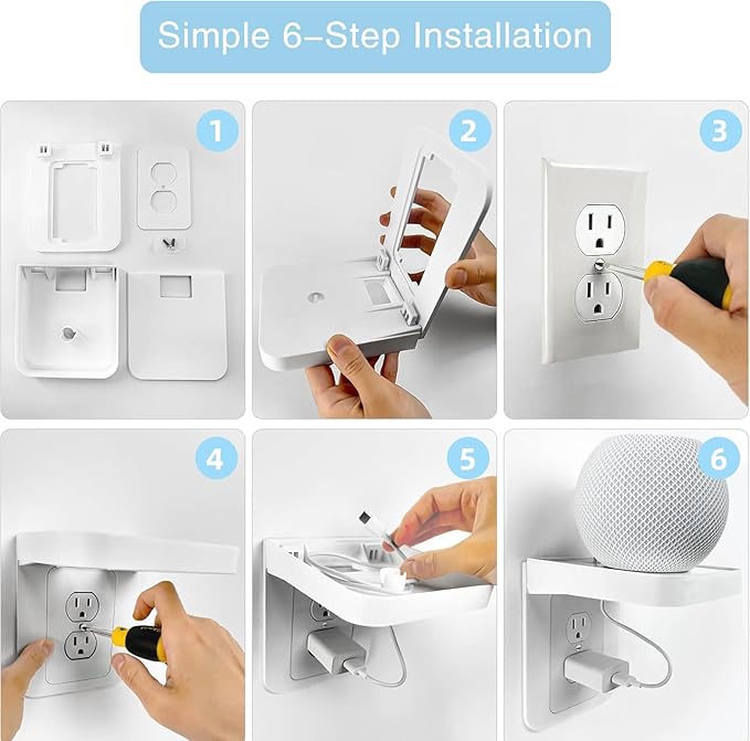 ALLICAVER Outlet Shelf, Bathroom Wall Holder with Built-in Cable Management, Wall Organizer for Smart Home Decor Space Saving Electric Toothbrush Use as Echo Holder (Vertical Decora&Duplex, 2, Pack)