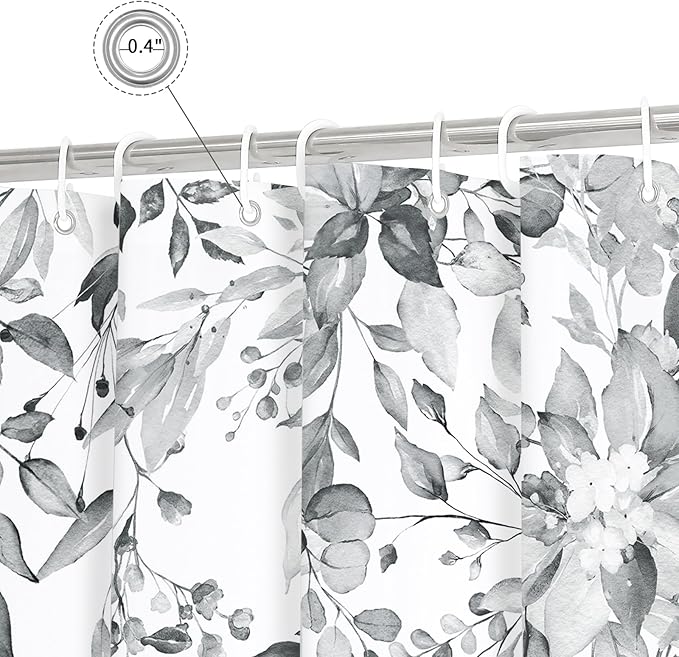 Gibelle Small Stall Shower Curtain 36 x 72, Narrow Grey Floral Decorative Bathroom, Watercolor Plant Eucalyptus Leaves Fabric