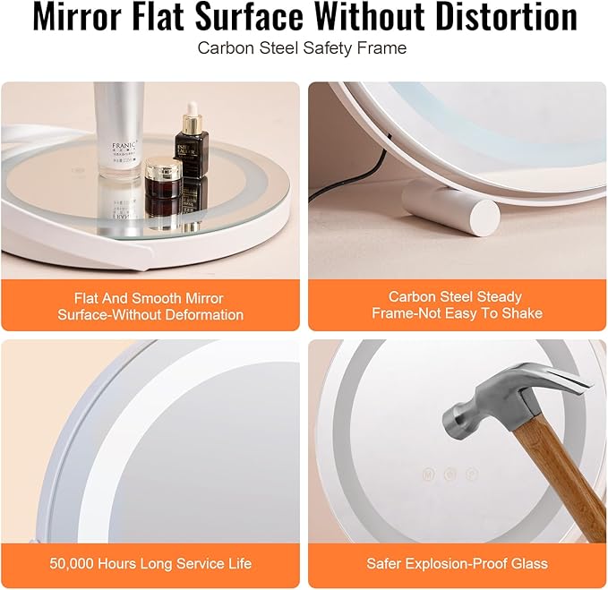 VEVOR 12” Vanity Mirror with Lights, LED Makeup Mirror 3 Color Lighting Modes, with 5X Magnification Mirror, Smart Touch Control, 360°Rotation,Round Lighted Makeup Mirror for Bedroom Tabletop (White)