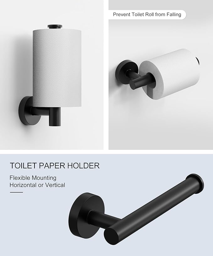 Matte Black Bathroom Hardware Accessories Set 5 Pcs SUS304 Stainless Steel Towel Rack and Toilet Paper Holder Set 26 Inch Towel Bar Set Wall Mounted by HOMEMYSTIQUE
