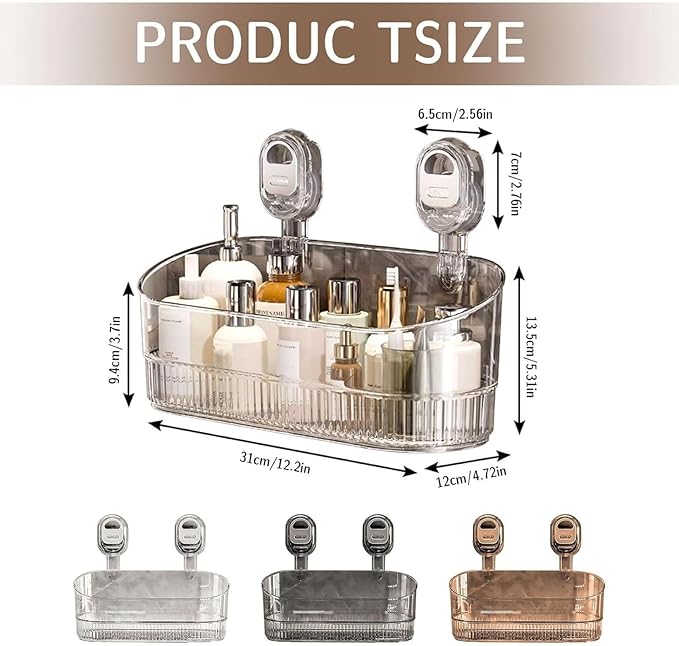 Non-Drilling Bathroom Suction Box, Corrugated Strong Sucker Storage Rack, Detachable Hanging Storage Basket, Bathroom Shelf Non-Drilling Storage Rack, Acrylic Hanging Wall Frame. (Transparent Brown)