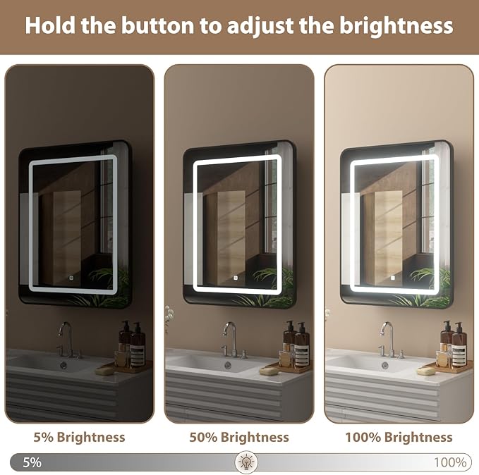 LOVMOR Led Medicine Cabinet with Mirror, Bathroom Vanity Mirror Cabinet with Shelves, 3-Color Lights Dimmer, Black 24" H x 16" W