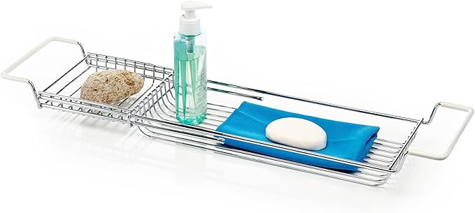 Home Intuition Stainless Steel Expandable Shower Bathtub Tray Over The Clawfoot Tub Bath Caddy