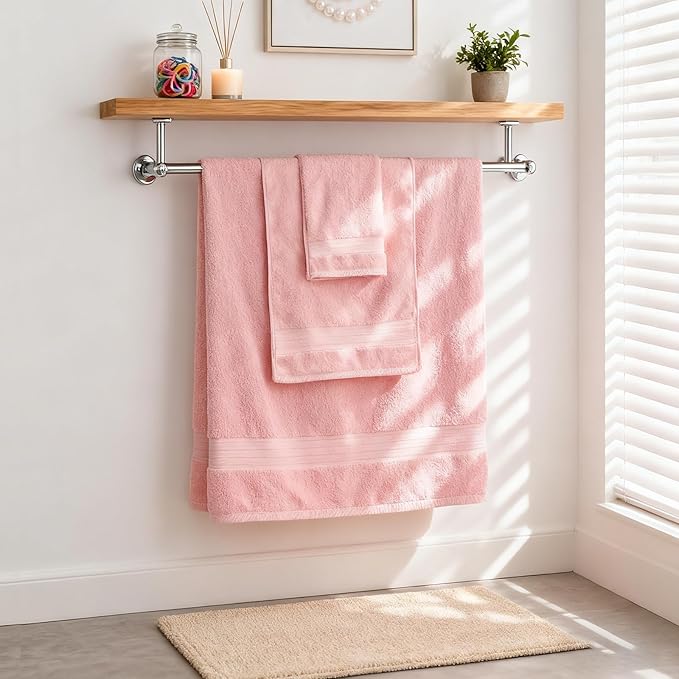 COZYART Pink Bathroom Towel Set 6Pcs, 100% Turkish Cotton Bath Towel Sets for Bathroom, Soft Absorbent, 650 GSM Luxury 6 Pcs with 2 Bath Towels, 2 Hand Towels, 2 Washcloths
