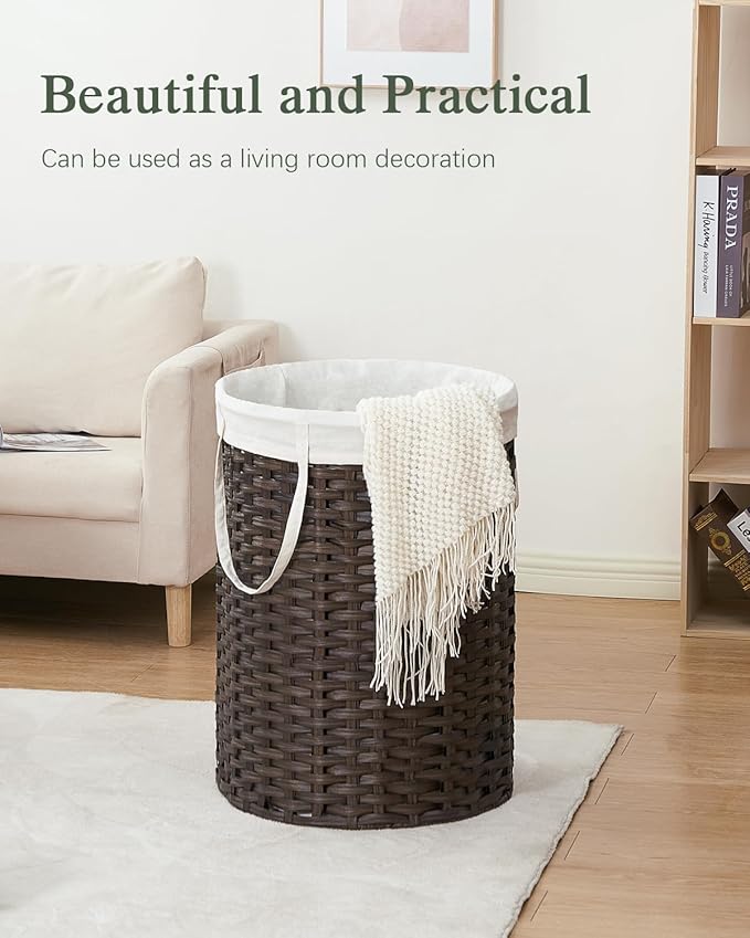 SETVSON Laundry Basket Round Rattan Laundry Hamper 29.1 Gal(110 L) Handwoven Large Wicker Basket with Handles, Wicker Hamper with Removable Bags and 2 Mesh Bags for Bathroom Living Room Brown(No Lid)