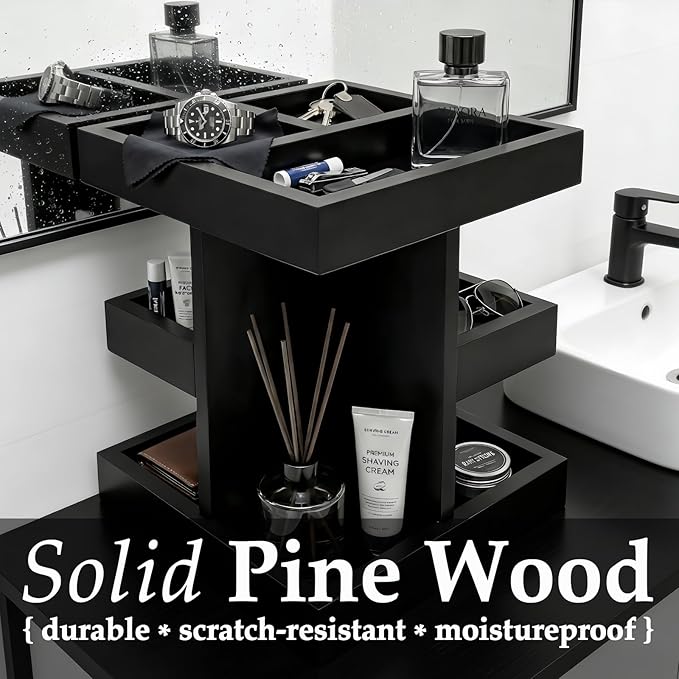 Cologne Organizer for Men Women, 360° rotatable Large Capacity Wood Perfume Shelf with Rotate Makeup Organizer Bathroom Vanity Countertop Storage