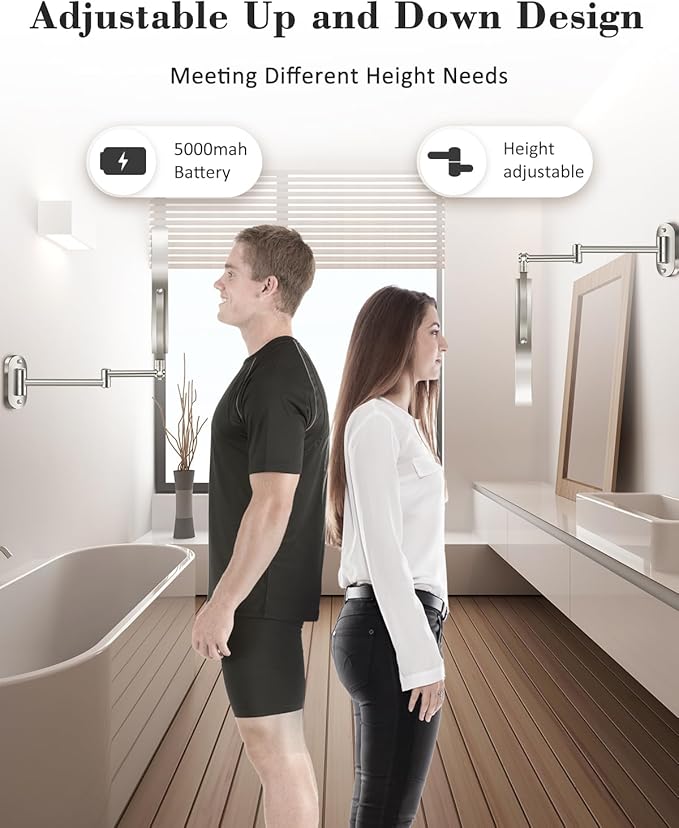 vpu 9" Wall Mounted Makeup Mirror with Light, 20X/1X Height Adjustable Double Sided Magnifying Bathroom Lighted Mirror, 3 Color Touch Dimmable Extended Arm 360 Rotation Light up Magnification Mirrors