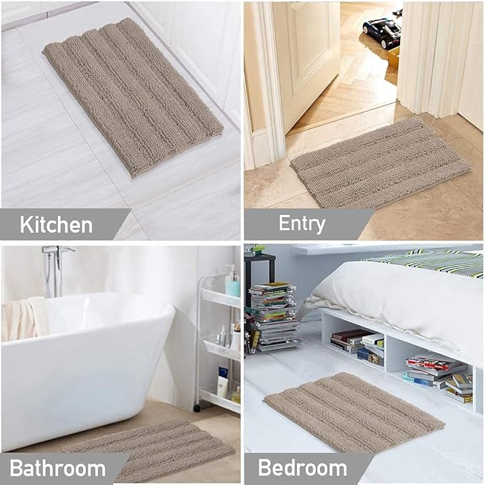 Turquoize Chenille Bath Rugs Non Slip Bath Mat, 24 x 36, Taupe, Shaggy, Soft & Absorbent, Area Rug