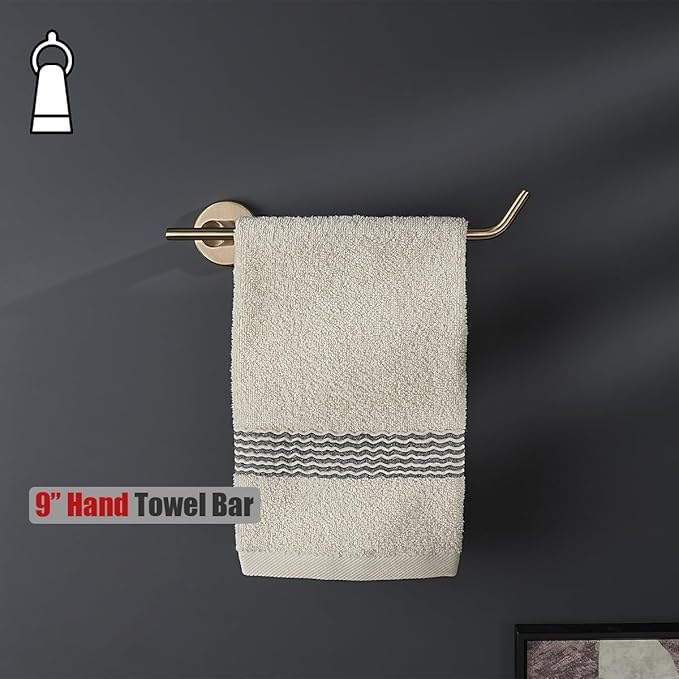 JQK Hand Towel Bar, Champagne Bronze Stainless Steel Towel Ring Holder for Bathroom, 9 Inch Wall Mount Right Hand, TR100-CB