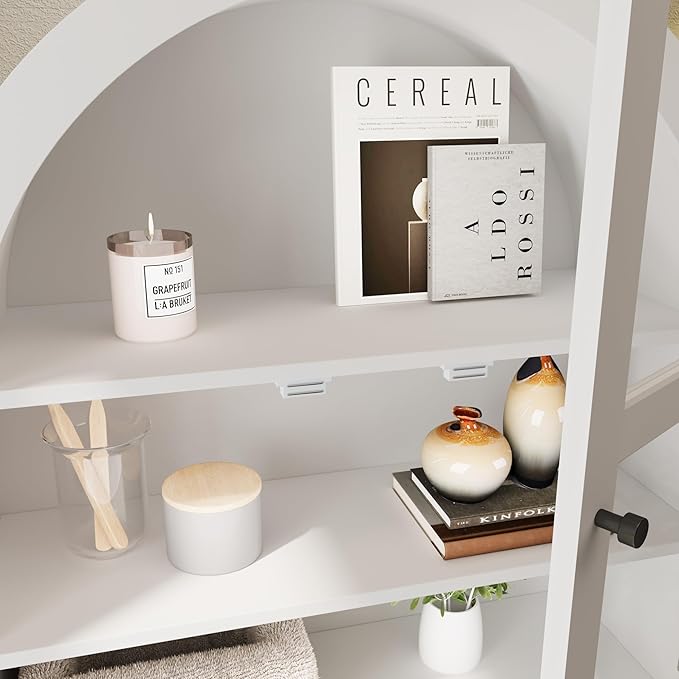 BOSHIRO Arched Bathroom Wall Cabinet with Drawer Over The Toilet Storage Cabinet, Medicine Cabinet with Glass Door for Living Room, Kitchen（White）