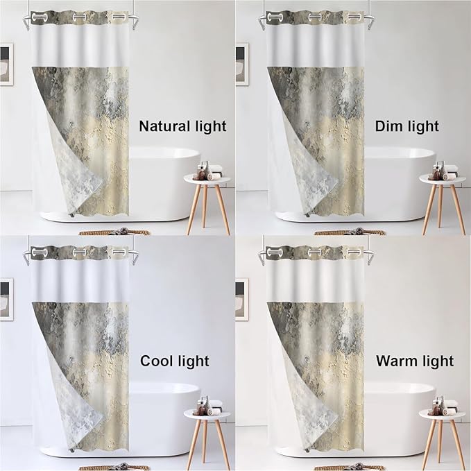 Shrahala Taupe Squares Texture No Hooks Shower Curtain with Snap in Liner Set, Grey and Beige Art Painting Bathroom Décor Polyester Fiber Waterproof for Stall Bathtubs 35.5 X 74 in