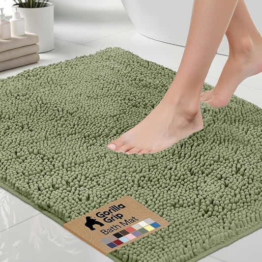 GORILLA GRIP Bath Rug Mat 48x17, Soft Absorbent Chenille, Quick Dry Microfiber Mats, Rubber Backing Washable Shower Floor Rugs, Bathmat Runner, US Designed Bathroom Home Decor Accessories Sage Green