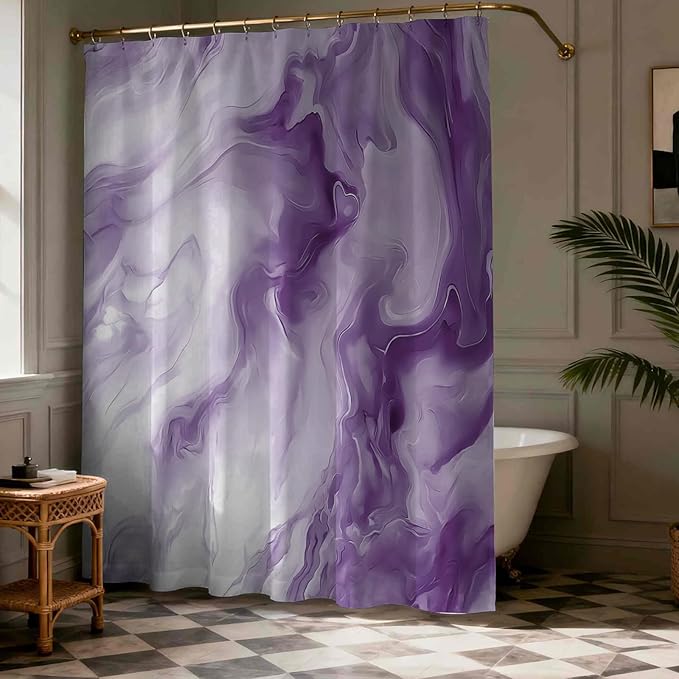 Mocsicka Purple Marble Shower Curtain for Bathroom Modern Abstract Purple and White Shower Curtain Waterproof Modern Art Decor Bath Curtain with 12 Hooks 72 X 72 Inches