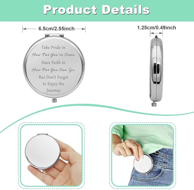 Graduation Gifts for Her Compact Makeup Mirror College Graduation Gifts Inspirational Gifts College Graduation Appreciation Gifts Folding Makeup Mirror Birthday for Girls (Silver)