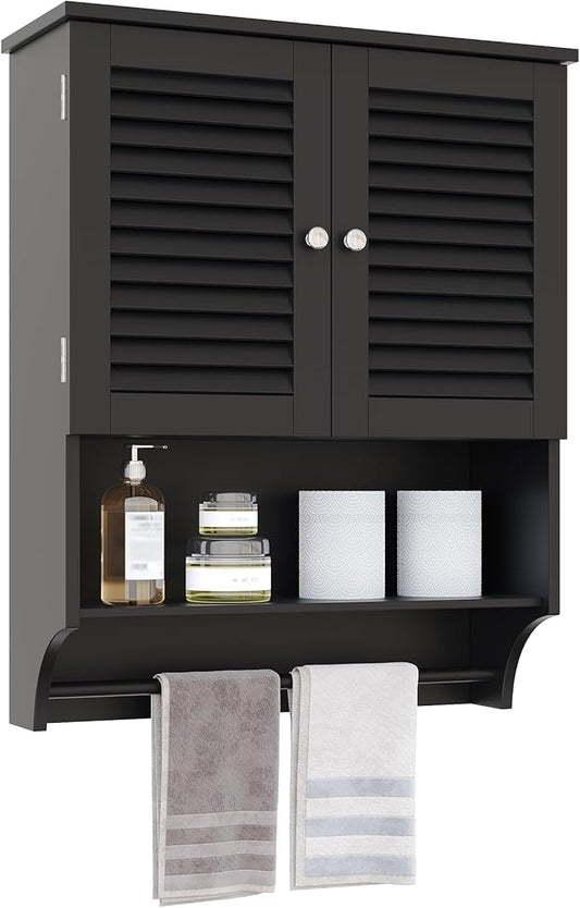 ChooChoo Bathroom Wall Cabinet, Medicine Cabinet, 2 Doors Over The Toilet Space Saver Storage Cabinet with Large Space, Black