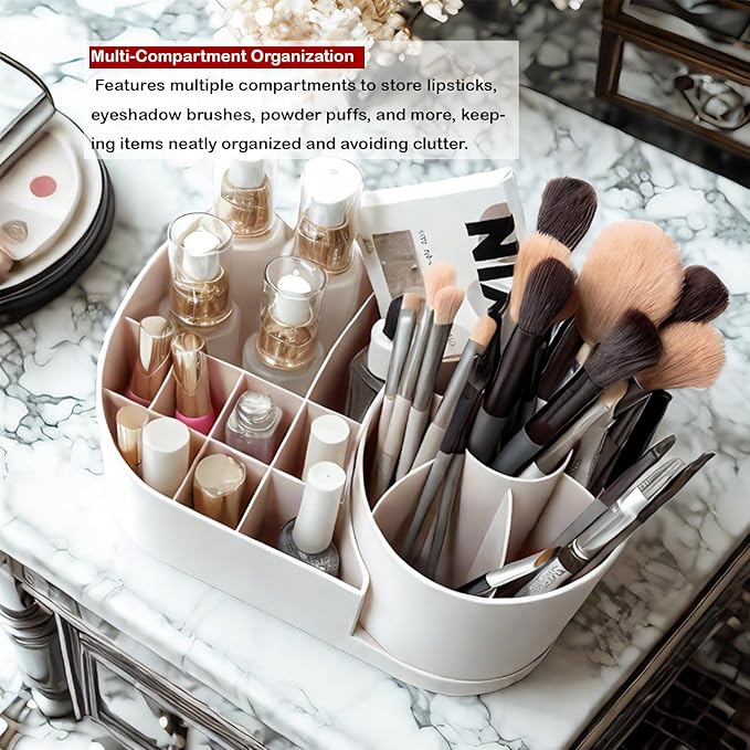 Makeup Organizer Countertop with Rotating Brush Holder for Vanity, Bathroom, Dresser Cosmetic Makeup Storage Organizer Multifunctional?€?