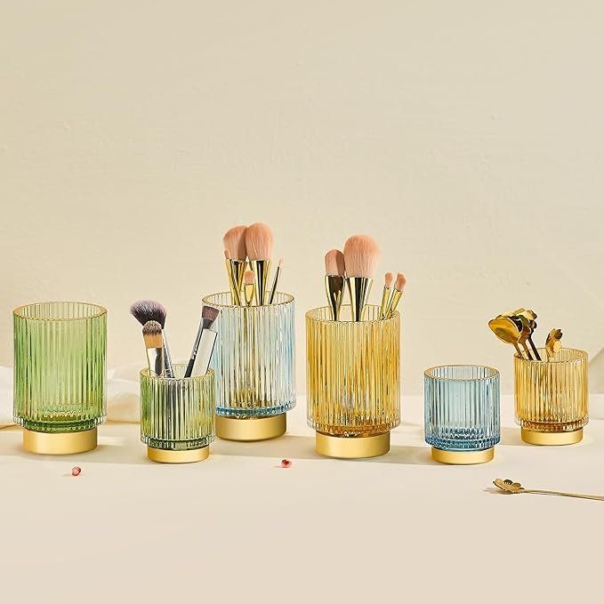 Makeup Brush Holder Organizer,Toothbrush Holders,Desk Pen Pencil Holder,Multifunctional Vintage Glass Brush Cup???S/Milky White/A3-US???