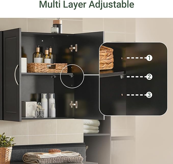 Haotian Black Wall Cabinet Laundry Room, Floating Storage Cabinet with Adjustable Shelf, Medicine Cabinet for Bathroom Kitchen Garage Hallway Entryway, FRG231-SCH