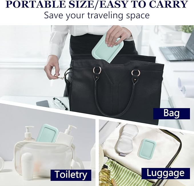 HighHerz Leak Proof Silicone Travel Soap Case with Draining Tray - Bar Soap Holder for Travel, Gym & Camping - Mess-Free Portable Soap Container for Carry-on Bags (Mint Green)