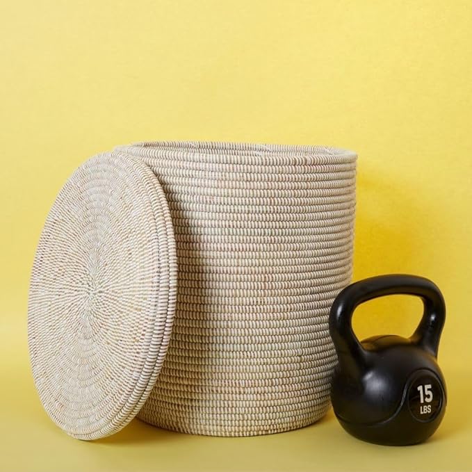 White Basket with Lid, Small Size, 16 Inch Tall, 16 Inch Wide