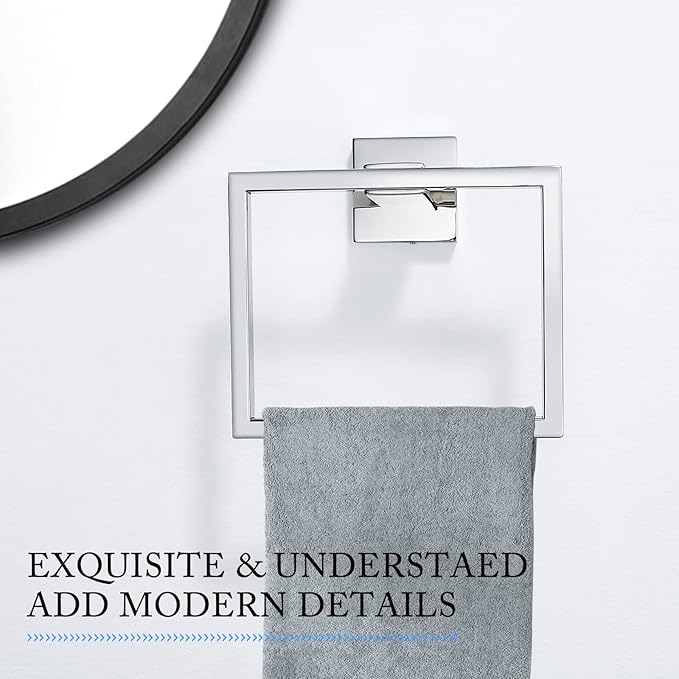 TQKAG Polished Towel Ring Bathroom Hand Towel Holder Stainless Steel Square Towel Hangers Wall Mounted