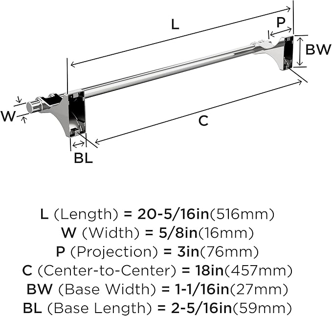 Amerock BH3605326 | Chrome Towel Bar | 18 in (457 mm) Towel Rack | Davenport | Bathroom Towel Holder | Bathroom Hardware | Bath Accessories