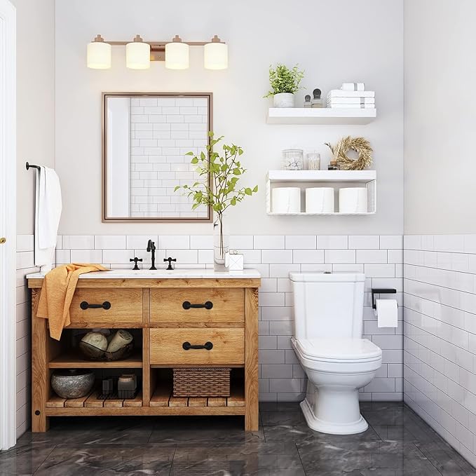 Bathroom Shelves Over Toilet - Heavy Duty Storage Rack, 25+ lbs Weight Capacity, Minimalist Design Wall Mounted Floating Shelves Toilet Paper Storage Farmhouse Decor Shelf 16 inch (White, General, 2)