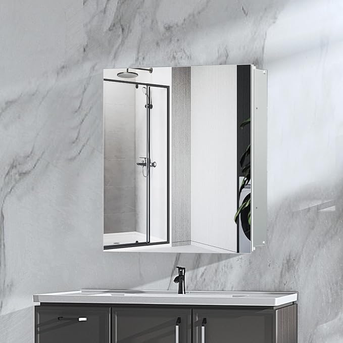 24"x24" Aluminum Medicine Cabinet, Bathroom Cabinet with Mirror,Firm and Durable, Waterproof and Rust-Proof, Recessed or Surface Mount,Assembly Required