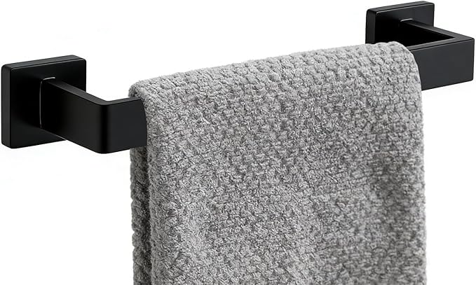 12 Inch Bathroom Towel Bar SUS304 Stainless Steel Matte Black Towel Holder Wall Mounted Heavy Duty Towel Rack Bathroom Towel Rod Modern Square Base Design(1, Matte Black, 12 Inch)