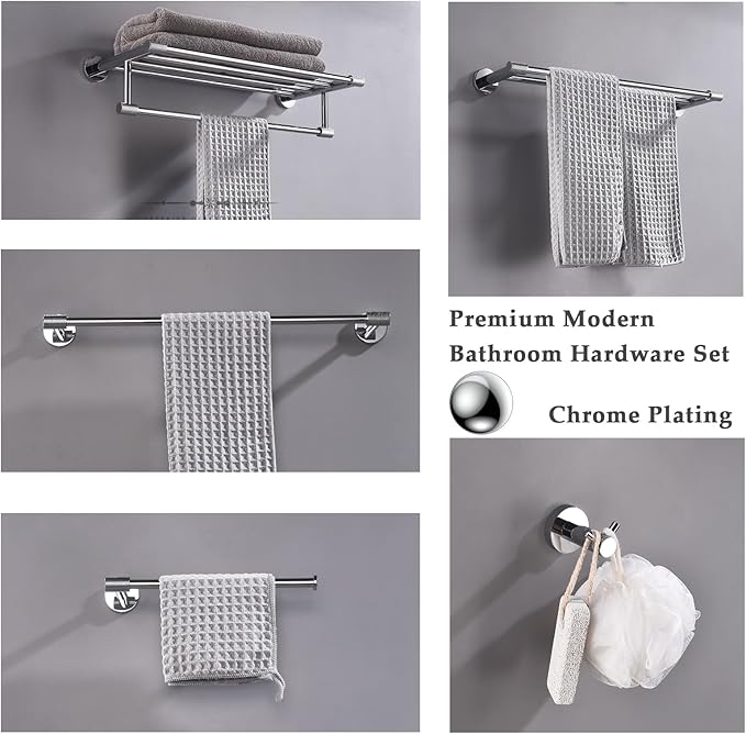 24-Inch Double Towel Bar,304 Stainless Steel, Chrome Finish & Stylish Knurled for Home, Hotel,& Apartment, Upgrade to a Premium Modern Bathroom