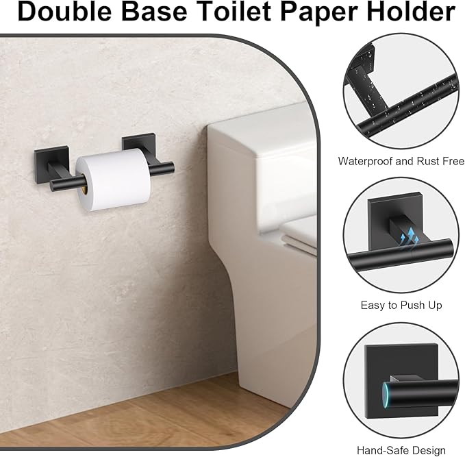 10 Pieces Matte Black Towel Bar Set, Double Dase Toilet Paper Holder Bathroom Hardware Set, 23.6 Inch Stainless Steel Towel Rack for Bathroom Wall Mounted