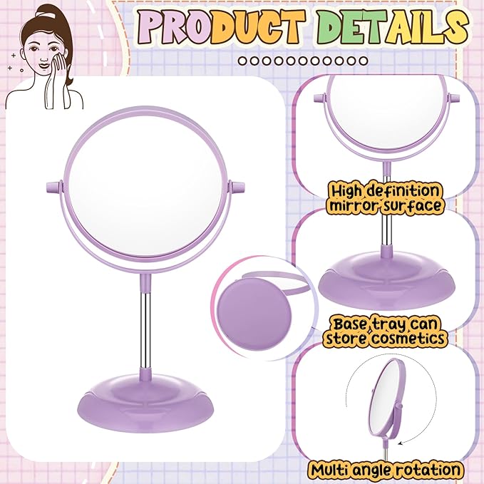 DoubleFill 6 Pcs Spa Party Mirrors Gifts Sleepover Party Favors Make up Table Mirror for Women Girls Mothers Day Accessory Sleepover Supplies Bridesmaid Gifts Slumber Birthday Favors(Purple)