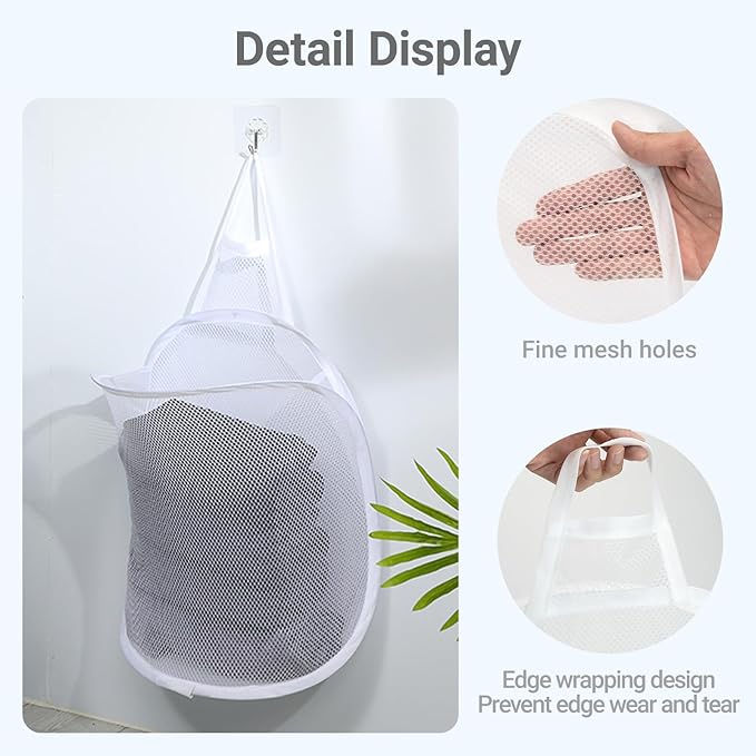 Hanging Laundry Bag Small Hanging Hamper Foldable Mesh Hamper Collapsible Wall Mounted Storage Bag for Home Hotel Office, White