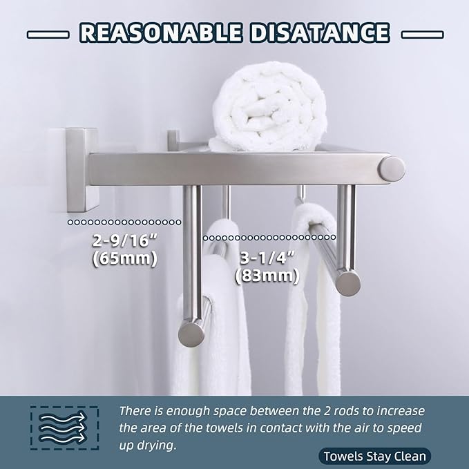 Towel Rack Brushed Nickel, Angle Simple SUS304 Stainless Steel Bath Towel Holder with Shelf for Bathroom Wall 27.56 Inches
