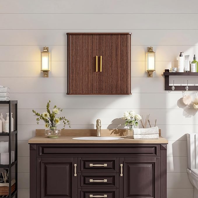 Furnaza Bathroom Wall Cabinet with Fluted Sliding Door, 29.5" W Medicine Cabinet with Adjustable Shelf, Wall Mounted Storage Cabinet for Laundry Room Kitchen, 11.7" D x 29.5" W x 27.68" H