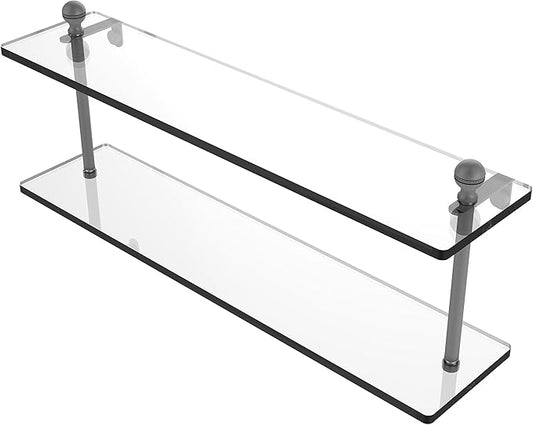 Allied Brass MA-2/22 Mambo Collection 22 Inch Two Tiered Glass Shelf, Matte Gray