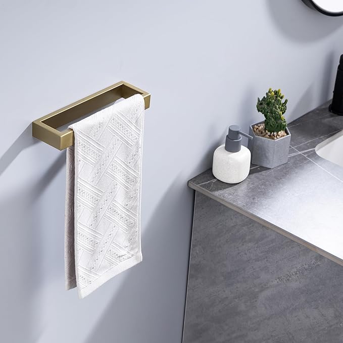 Towel Bar, 9 Inch Hand Towel Holder Wall Mount, Towel Racks for Bathroom Accessories, Stainless Steel Towel Ring Hardware (Brushed Gold, 1 Pack)
