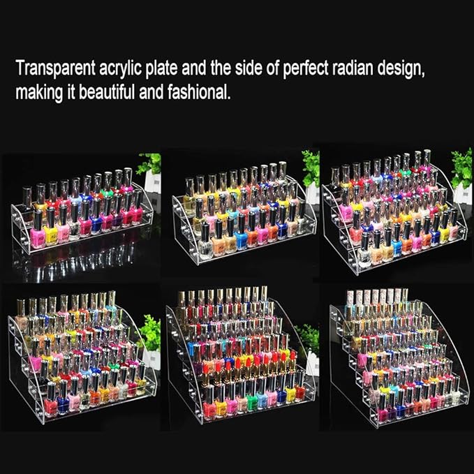 Nail Polish Organizer, Clear Acrylic Makeup Fingernail Polish Bottles Tray Tabletop Display Stand Storage Rack Transparent Essential Oil Stand Holder for Home and Commercial Organization(Seven Layers)