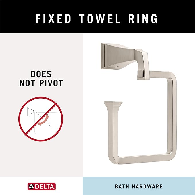Delta Dryden (1-Pack) Hand Towel Holder Brilliance Stainless Steel Towel Racks for Bathroom Wall Square Towel Ring Holder for Bath Towel Hanger for Kitchen, Bathroom Accessories 75146-SS
