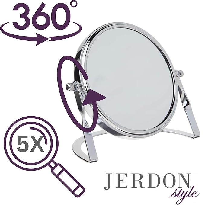 JERDON Small 5X Magnifying Mirror - 5.5" Makeup Mirror in Chrome Finish - Model MC113C