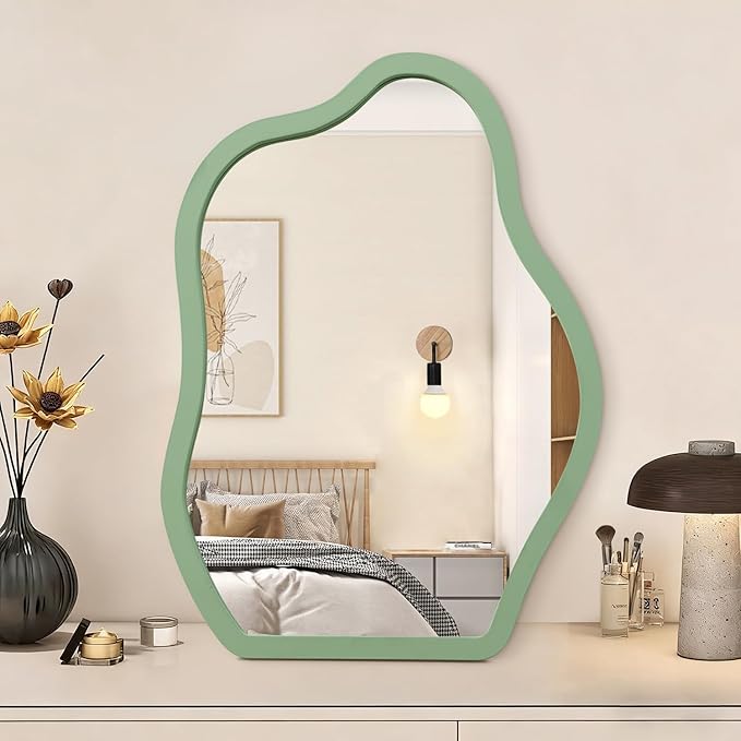Makeup Desk Mirror with Wood Framed Portable Vanity Table Mirrors Free Standing High-Definition Countertop Makeup for Dresser Living Room Bedroom Office