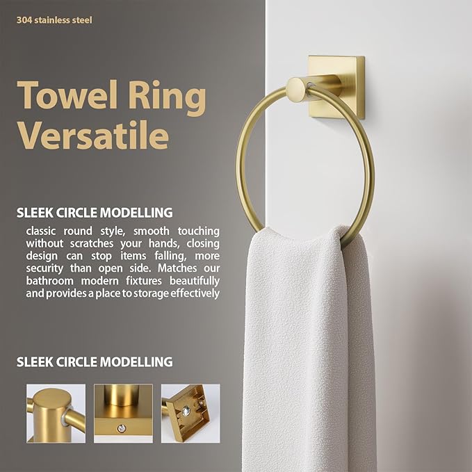 Bathroom Accessories Set Brushed Gold Towel bar Set, 4 piece Towel Rack Set Towel bar for Bathroom wall Mounted Durable 24 inch Towel bar Robe Hook Towel Ring Toilet Paper Holder