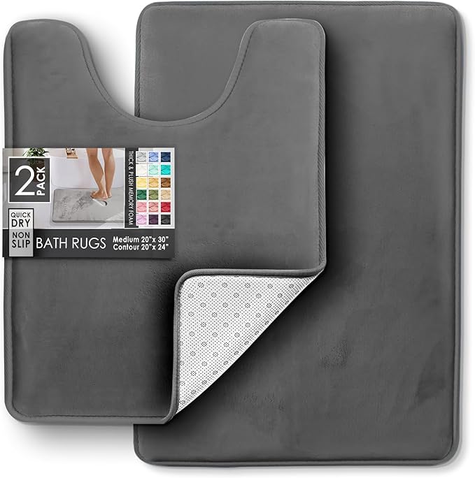 Clara Clark Bathroom Rugs, Velvet Memory Foam Bath Mat, Non-Slip Bath Rugs, Machine Wash, Dries Quickly, Ultra Soft Plush Bath Mats for Bathroom,