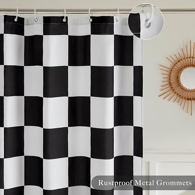 Checkered Shower Curtain, Black and White Shower Curtains for Bathroom, Cute Retro Checkboard Shower Curtain Vintage Aesthetic, Washable Fabric Bath Curtain 72''x72''