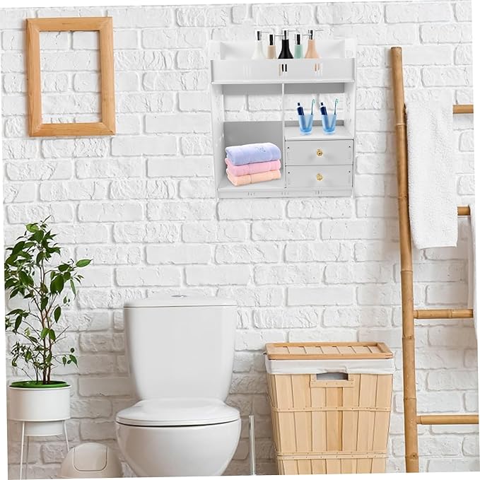 ABOOFAN Wall-Mounted Makeup Organizer Rustic Storage Shelf for Bathroom Kitchen Easy to Install Wall Decor Rack Multi Holder for Cosmetics Toiletries