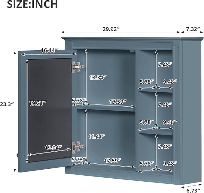 Merax Bathroom Medicine Cabinet with Mirror, 30" x 28" Wall Mounted Medicine Cabinet with Single Door and Shelves, Over The Toilet Mirrored Bathroom Storage Wall Cabinet