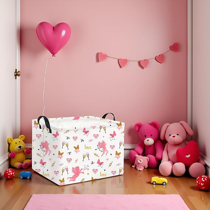 Rectangular Valentines Basket for Women Girls Storage Bin Organizer Box Shelf Room Decor(Love Butterfly)