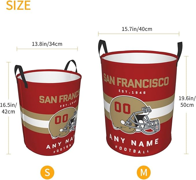 Custom San Francisco Laundry Hamper - Personalized Football Style Laundry Basket - Customized Name And Number - Dirty Clothes Hamper Waterproof Large Capacity Hamper for Bedroom Bathroom Living Room